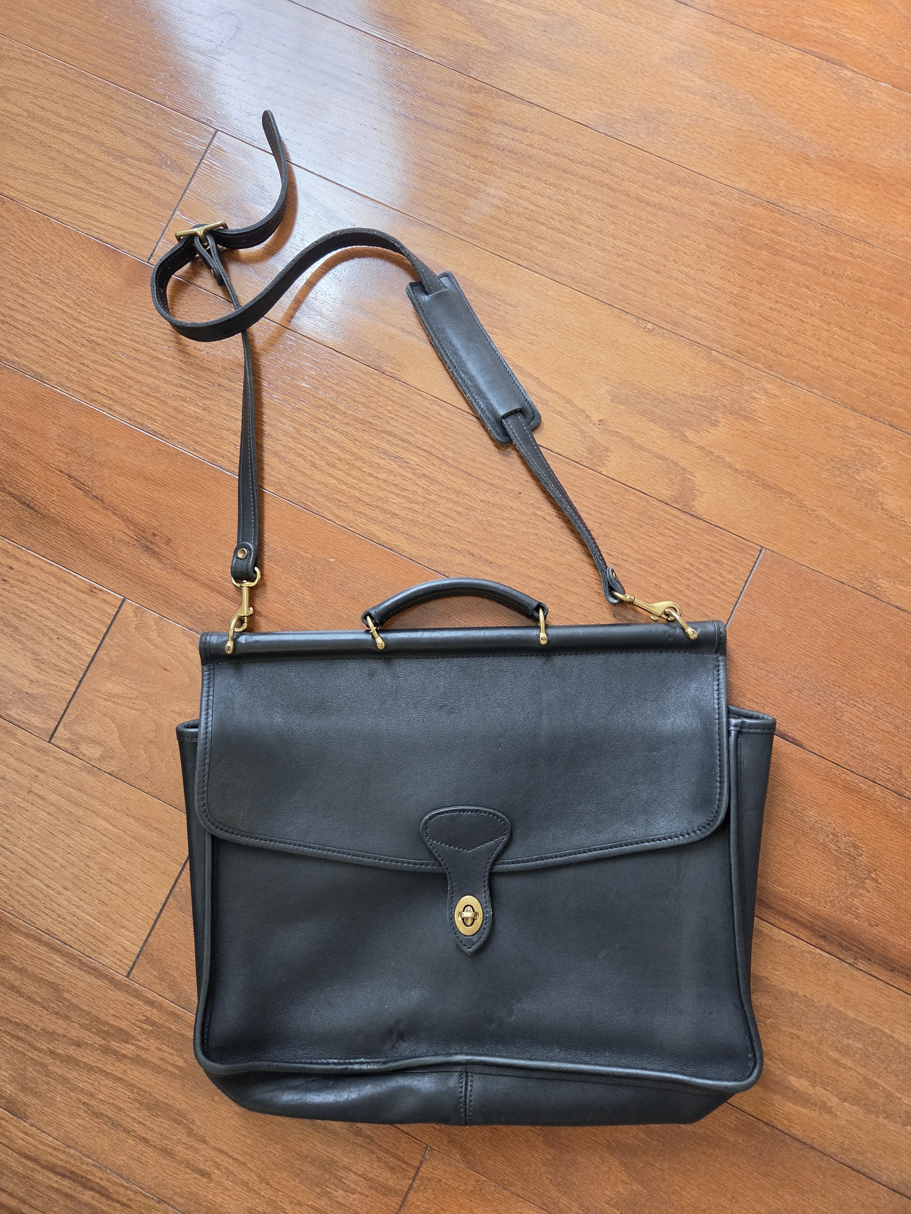 Vintage Jack Georges 1990's Black Leather Briefcase University Collection Laptop